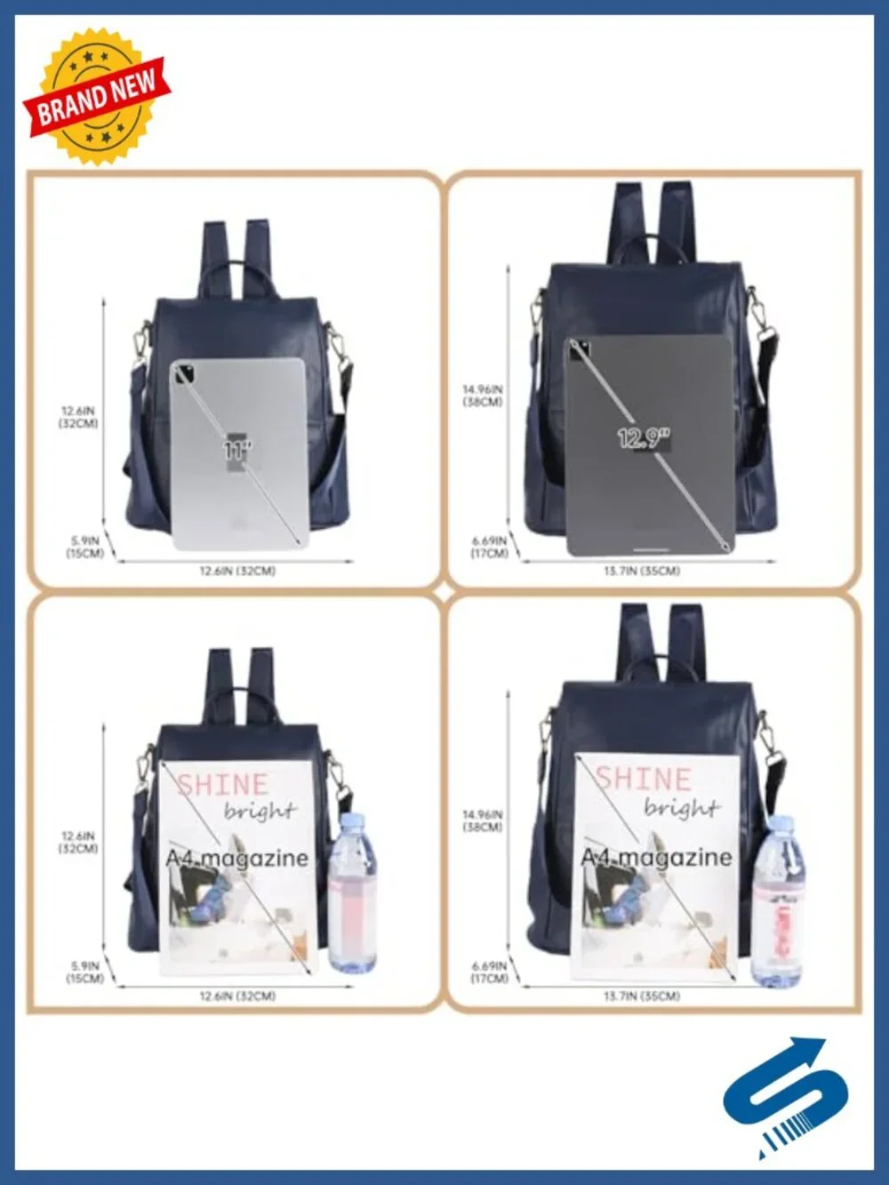 Women PU Leather Anti-theft Backpack Purse 3-in-1 Tote Shoulder Bag